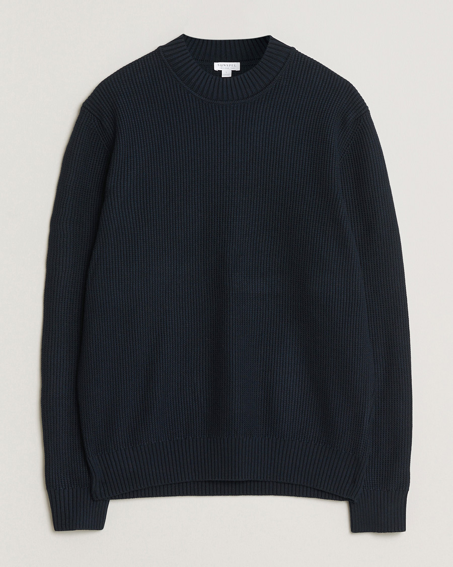 Mies | Puserot | Sunspel | Cotton Stitch Mock Neck Navy