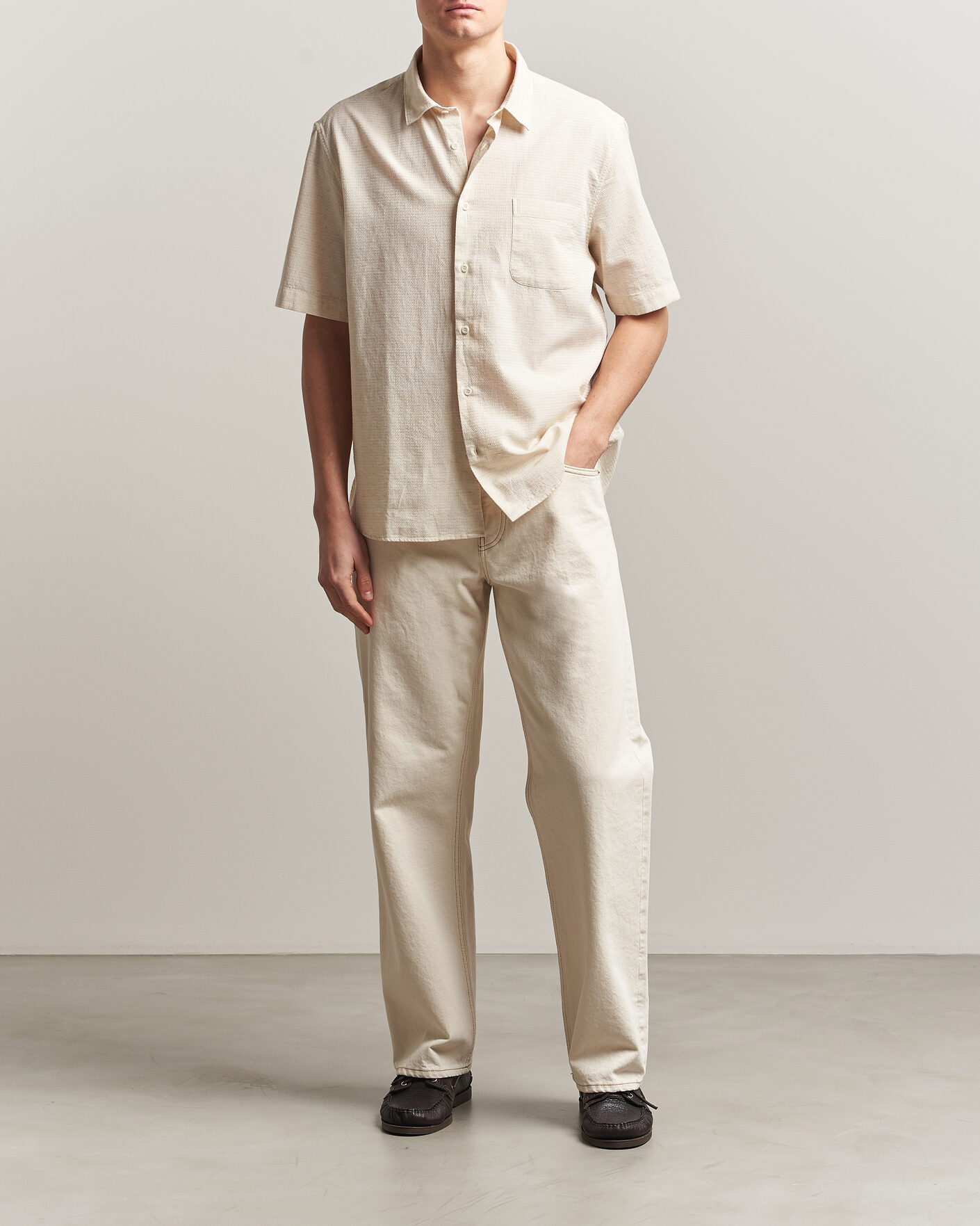 Mies | Kauluspaidat | Sunspel | Natural Texture Linen Shirt Ecru