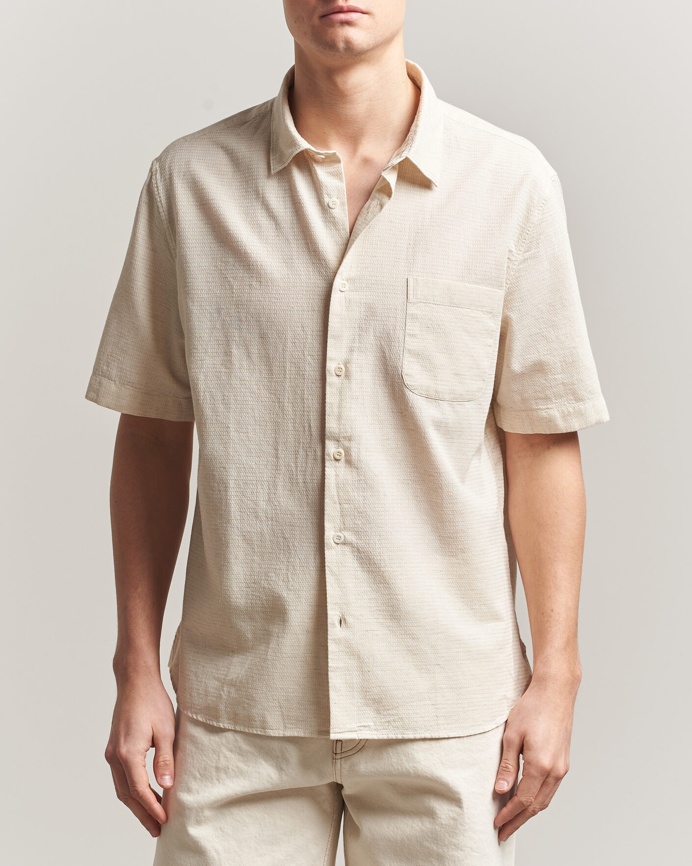 Mies | Kauluspaidat | Sunspel | Natural Texture Linen Shirt Ecru