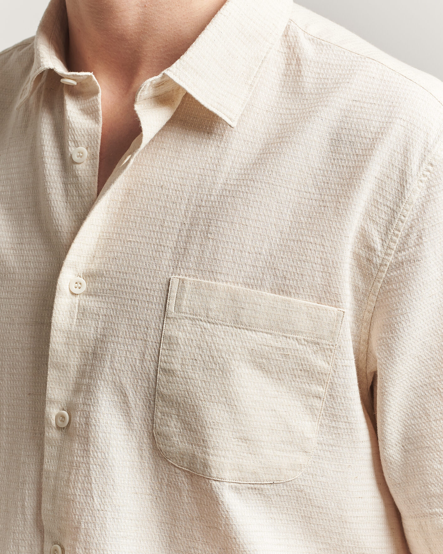 Mies | Kauluspaidat | Sunspel | Natural Texture Linen Shirt Ecru