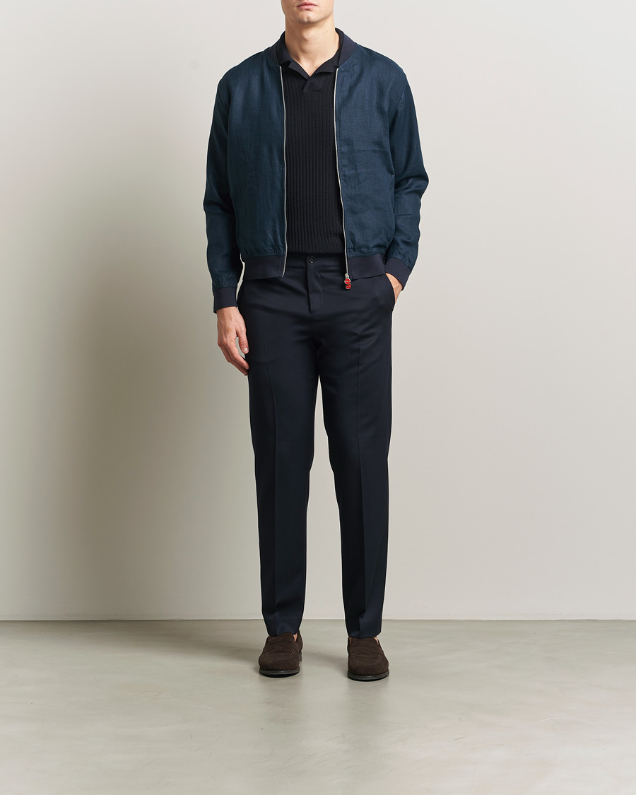 Mies | Takit | Kiton | Unlined Linen Bomber Jacket Navy