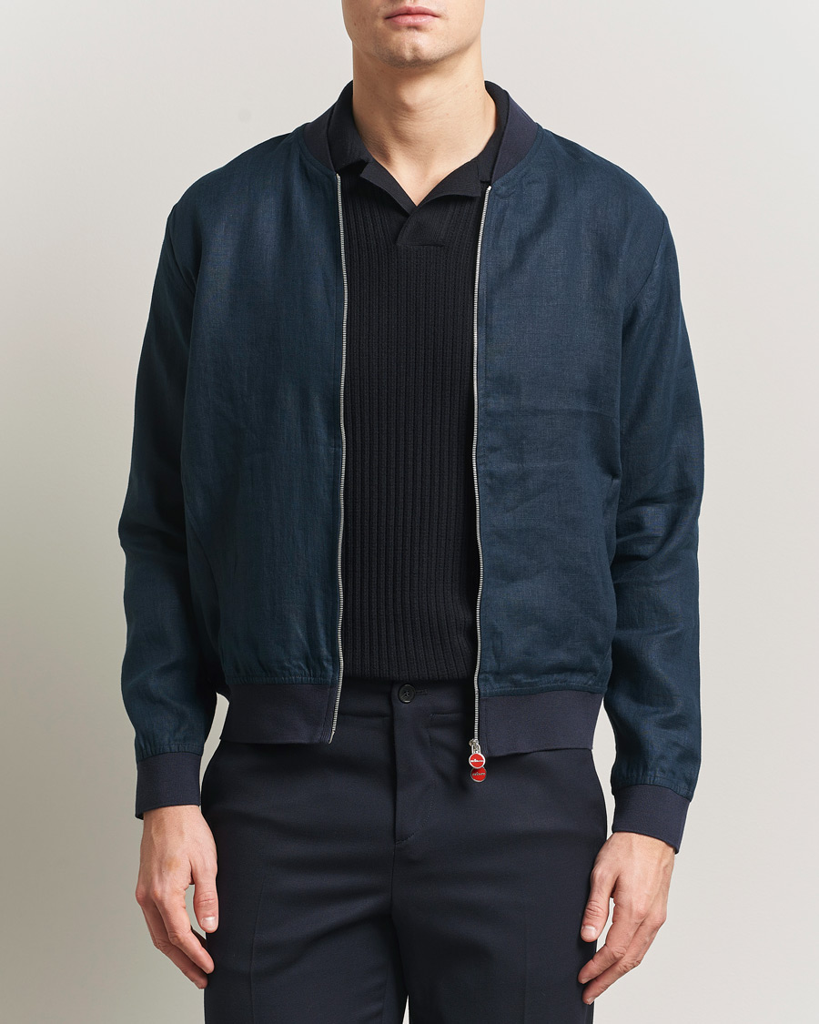 Mies | Takit | Kiton | Unlined Linen Bomber Jacket Navy