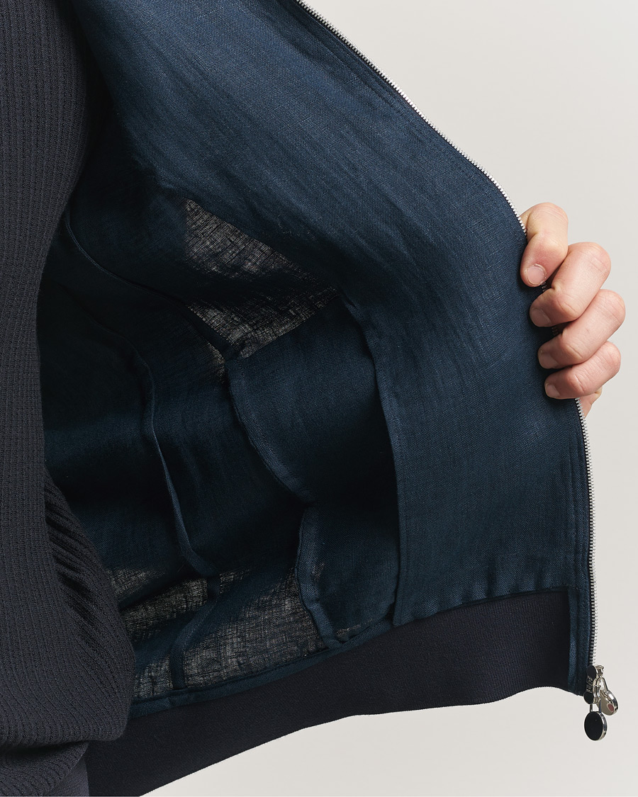 Mies | Takit | Kiton | Unlined Linen Bomber Jacket Navy