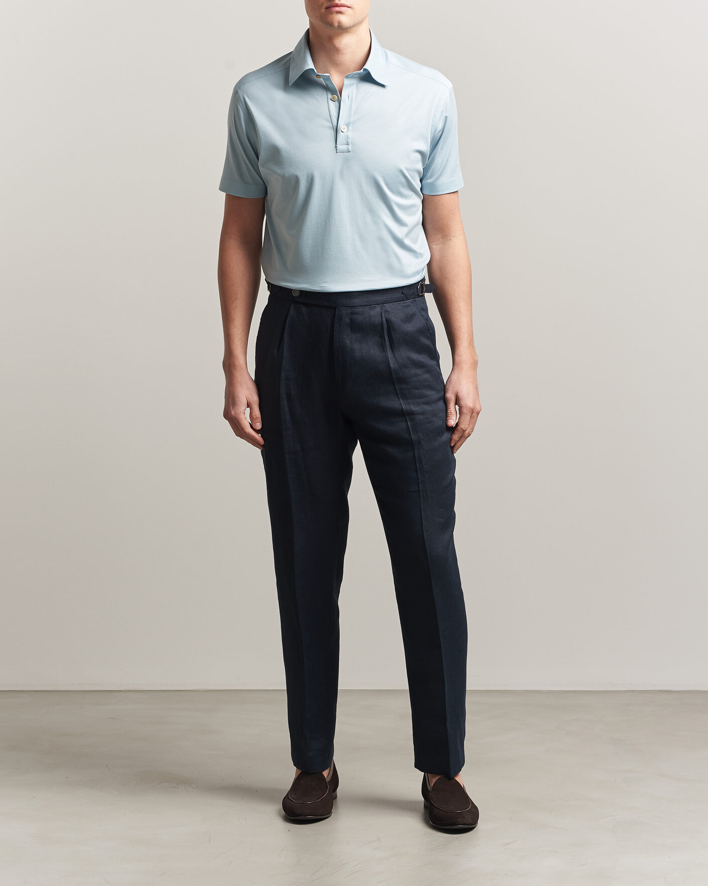 Mies | Pikeet | Kiton | Short Sleeve Jersey Polo Sky Blue