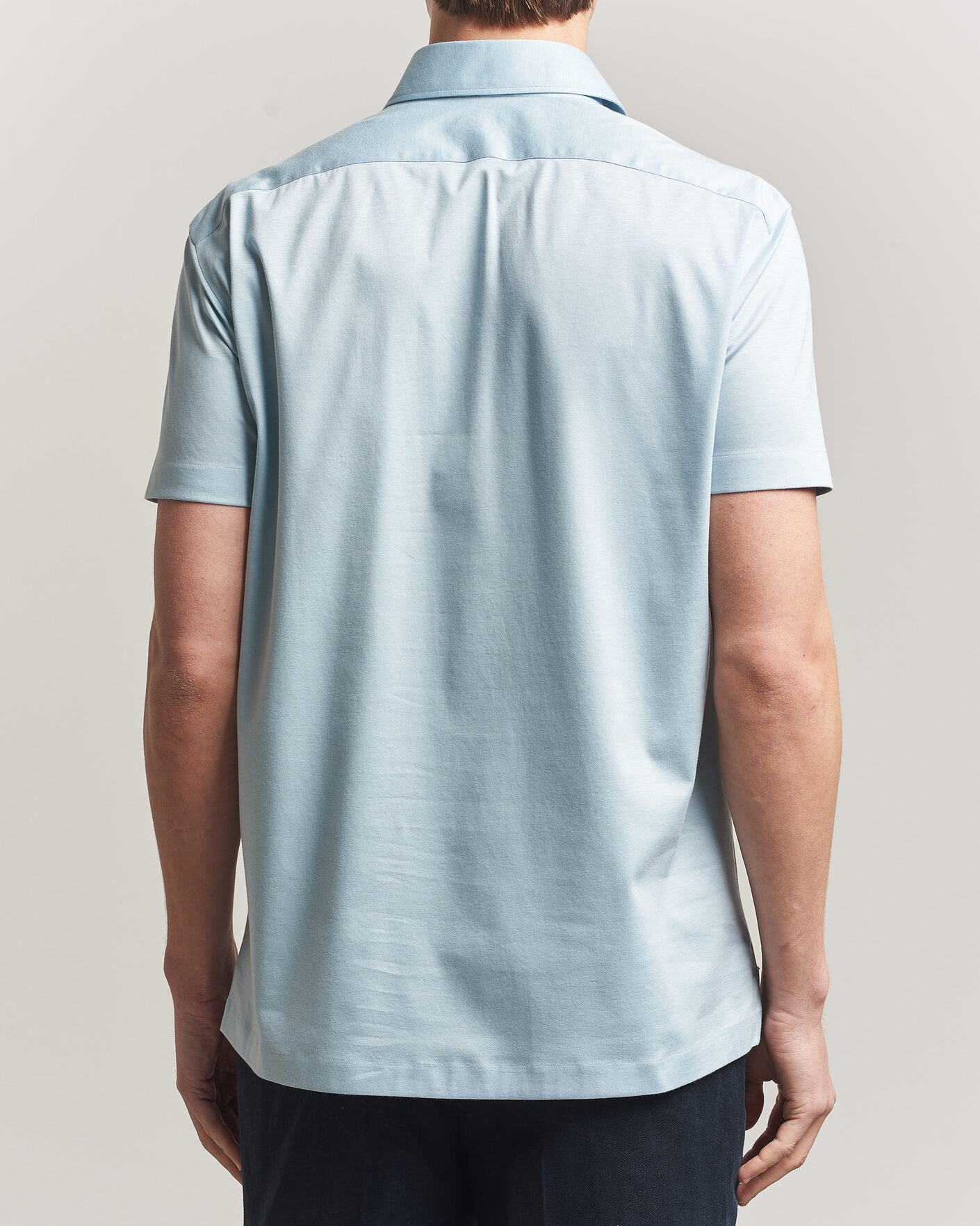 Mies | Pikeet | Kiton | Short Sleeve Jersey Polo Sky Blue