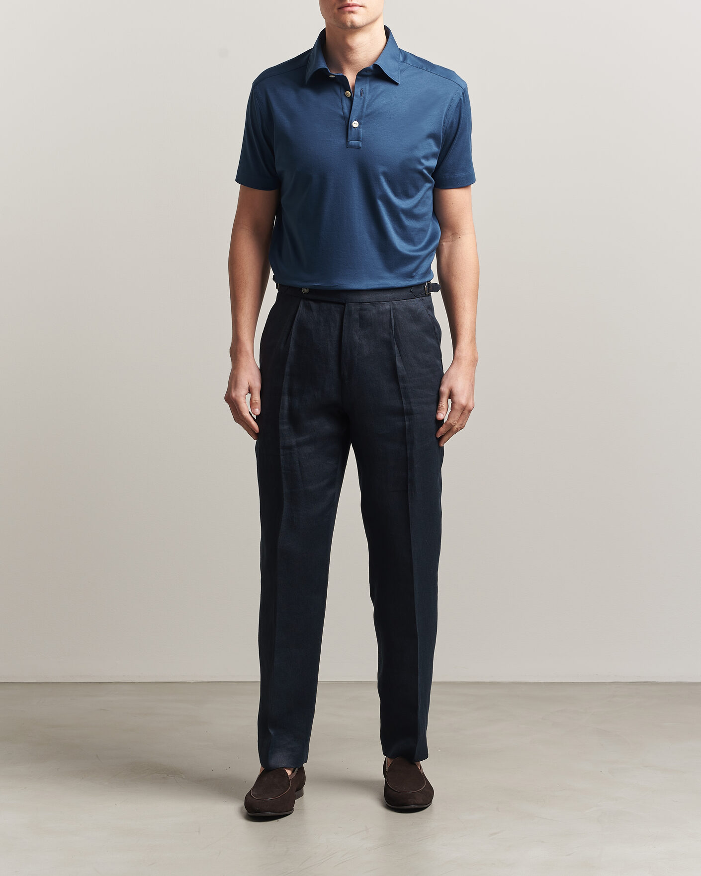Mies | Pikeet | Kiton | Short Sleeve Jersey Polo Dark Blue