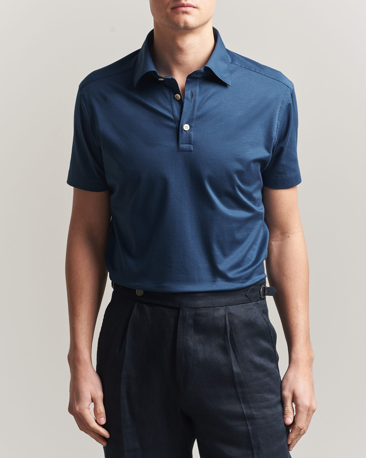 Mies | Pikeet | Kiton | Short Sleeve Jersey Polo Dark Blue
