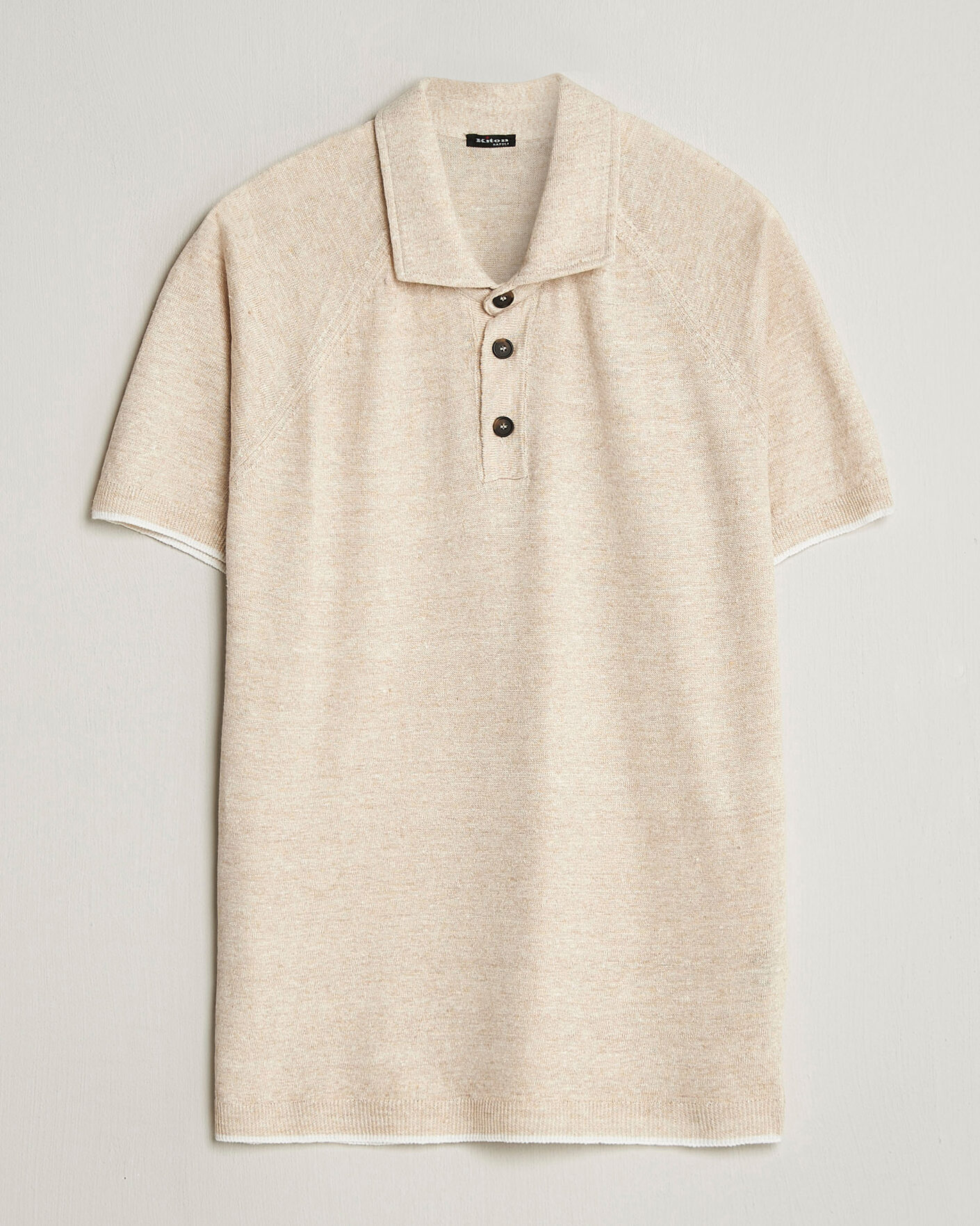 Mies | Pikeet | Kiton | Linen Raglan Polo Shirt Ecru