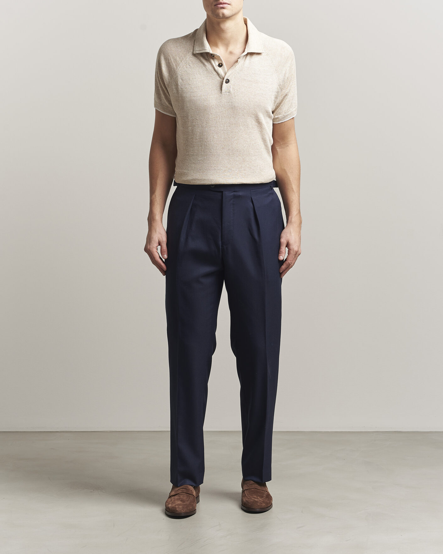 Mies | Pikeet | Kiton | Linen Raglan Polo Shirt Ecru