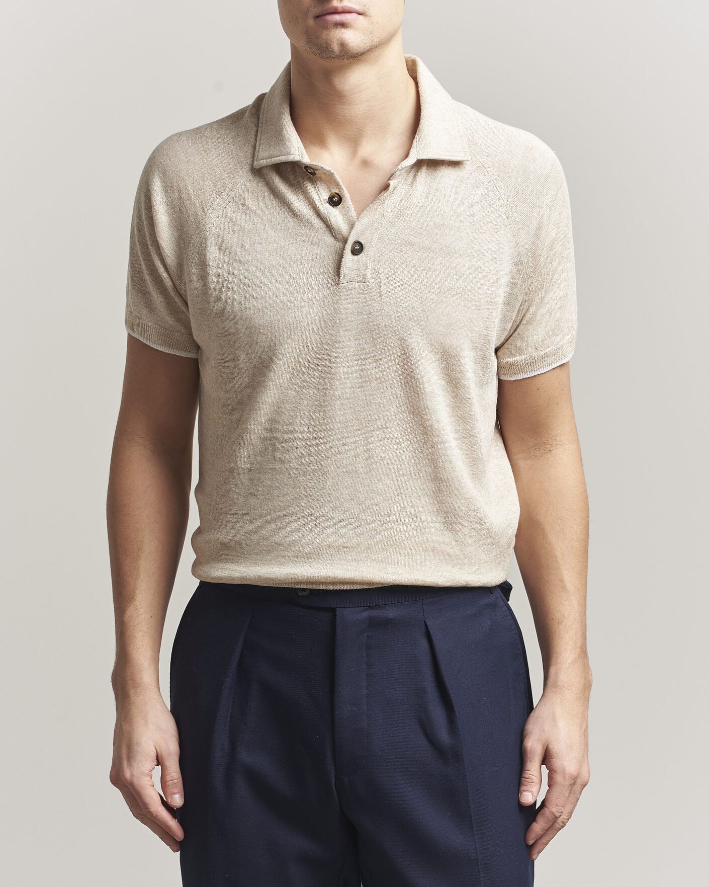 Mies | Pikeet | Kiton | Linen Raglan Polo Shirt Ecru