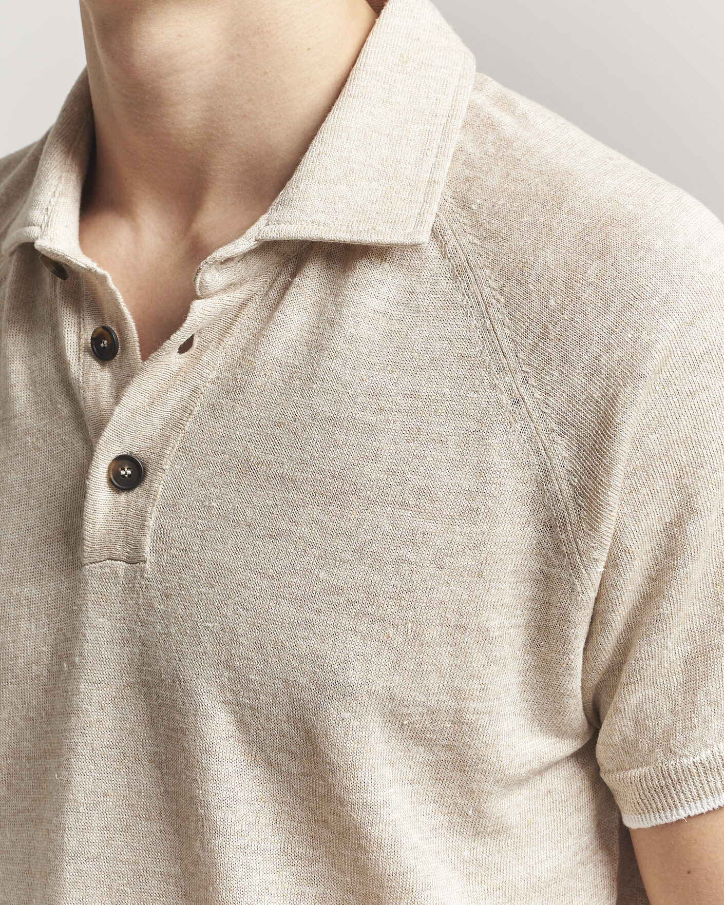 Mies | Pikeet | Kiton | Linen Raglan Polo Shirt Ecru