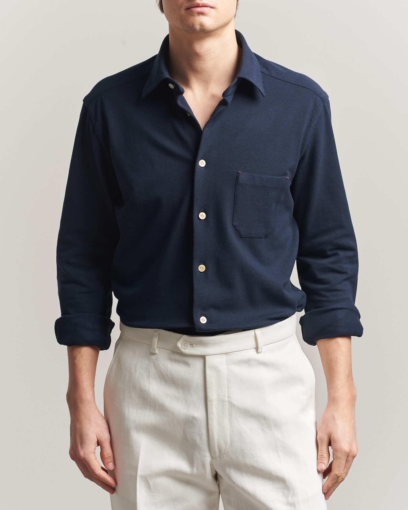 Mies | Kauluspaidat | Kiton | Jersey Piquet Shirt Navy