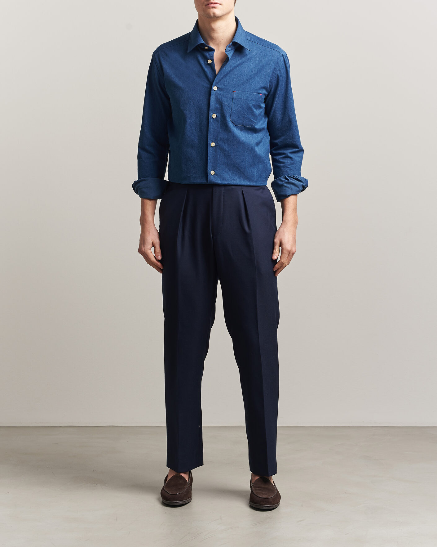 Mies | Kauluspaidat | Kiton | Denim Sport Shirt Medium Blue