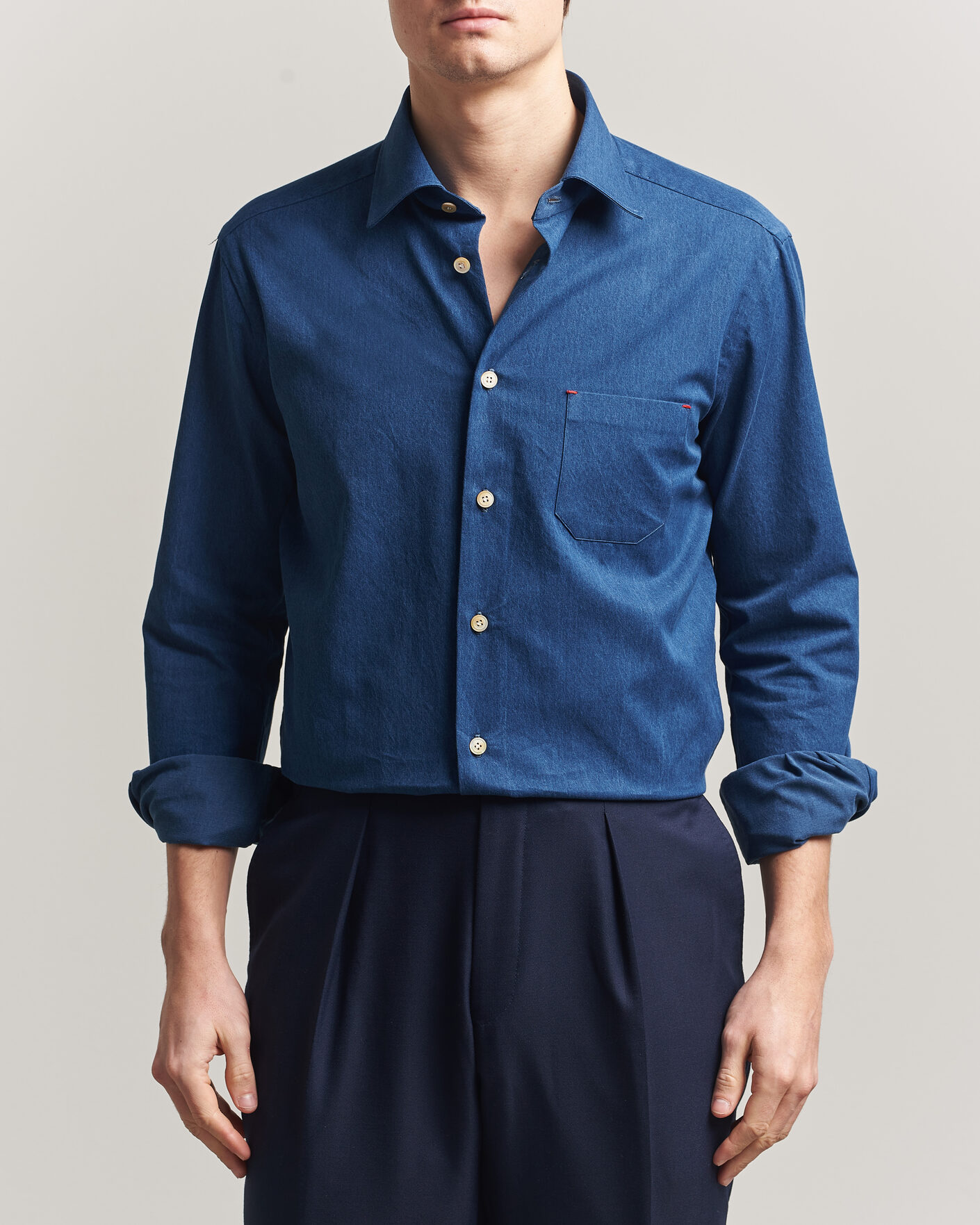 Mies | Kauluspaidat | Kiton | Denim Sport Shirt Medium Blue