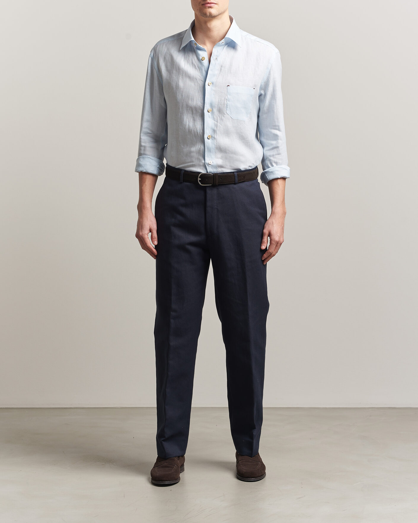 Mies | Kauluspaidat | Kiton | Linen Sport Shirt Light Blue