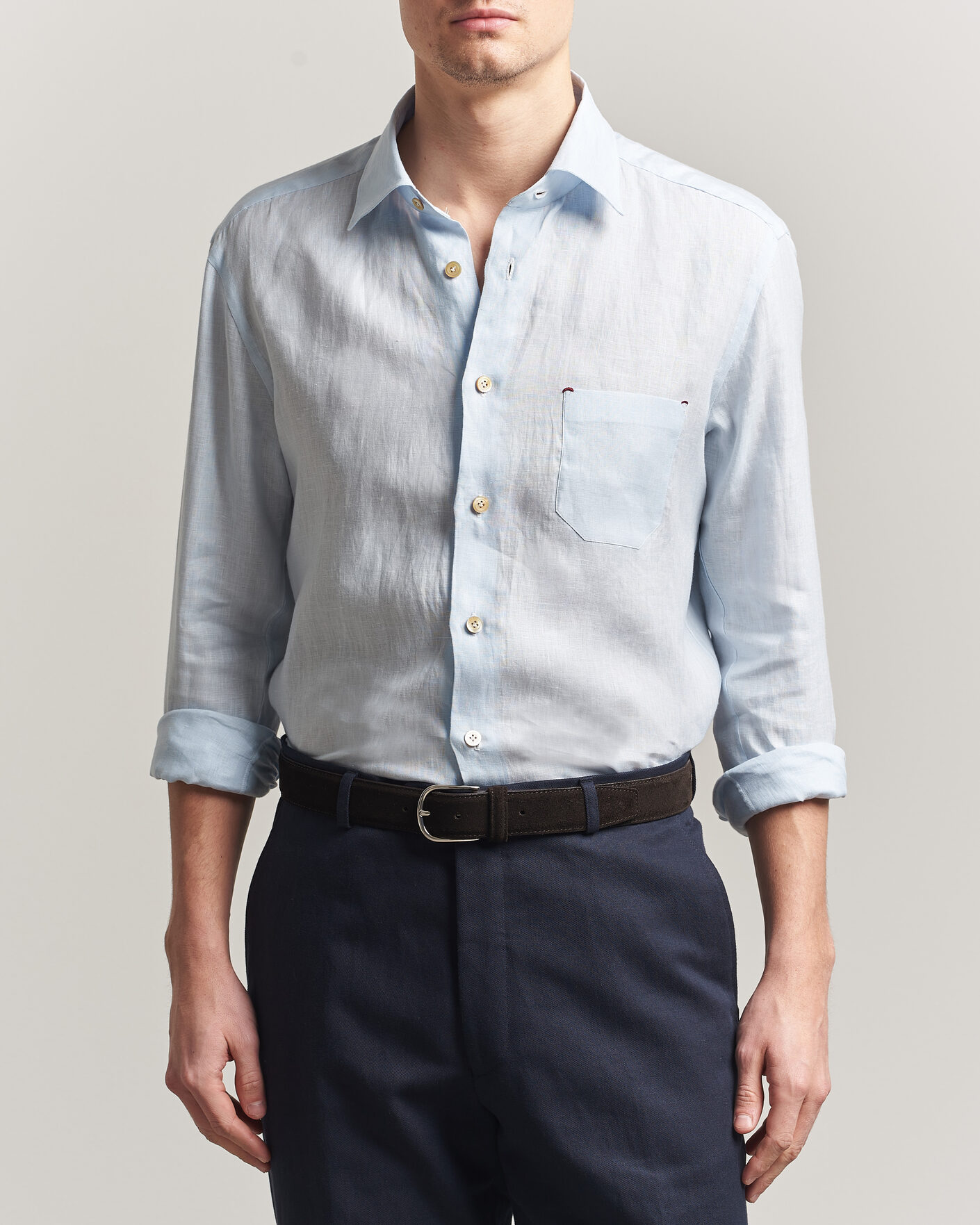 Mies | Kauluspaidat | Kiton | Linen Sport Shirt Light Blue