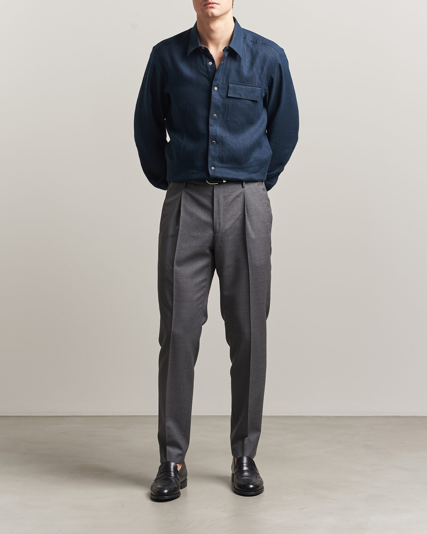 Mies | Kauluspaidat | Kiton | Linen Overshirt Navy