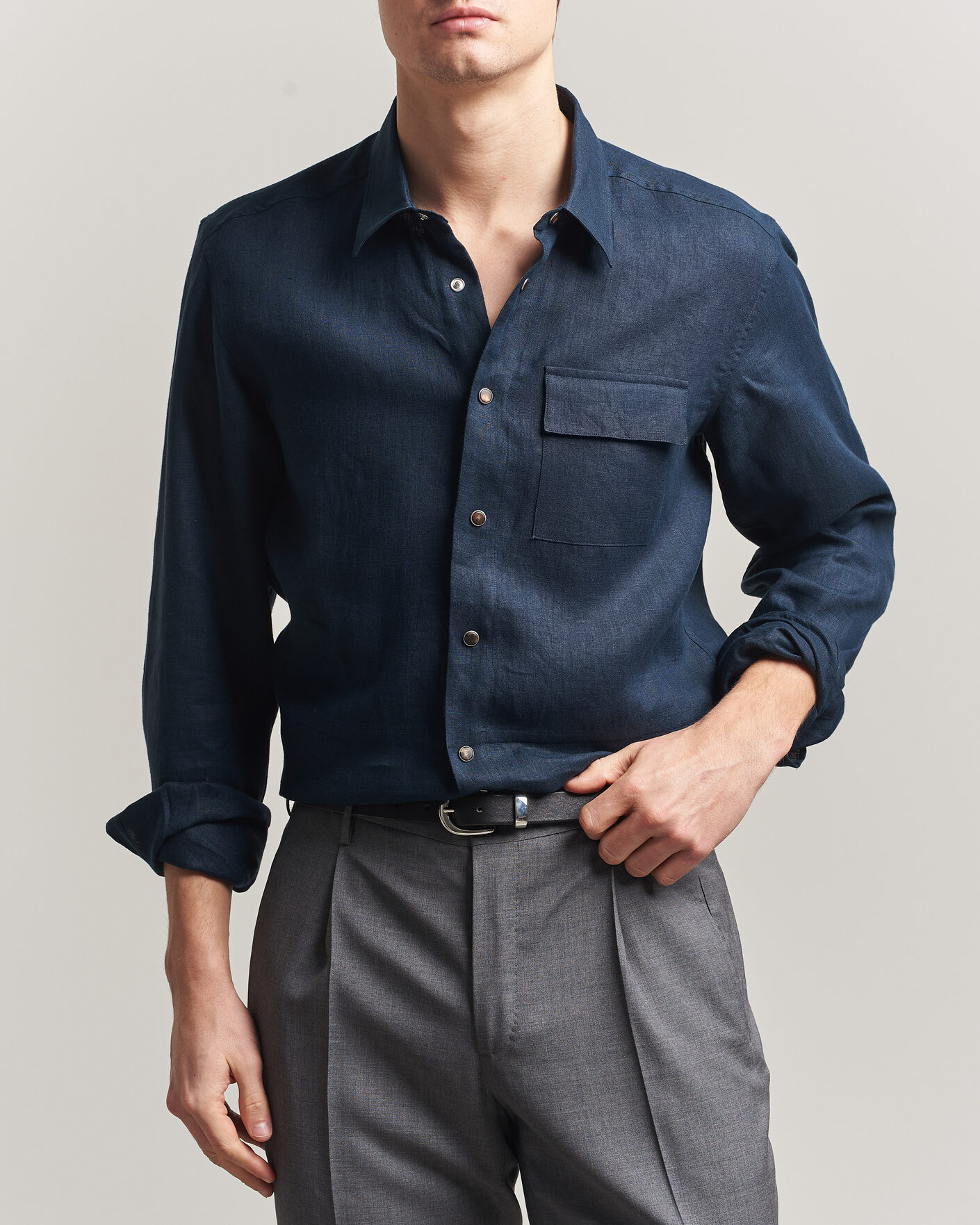 Mies | Kauluspaidat | Kiton | Linen Overshirt Navy