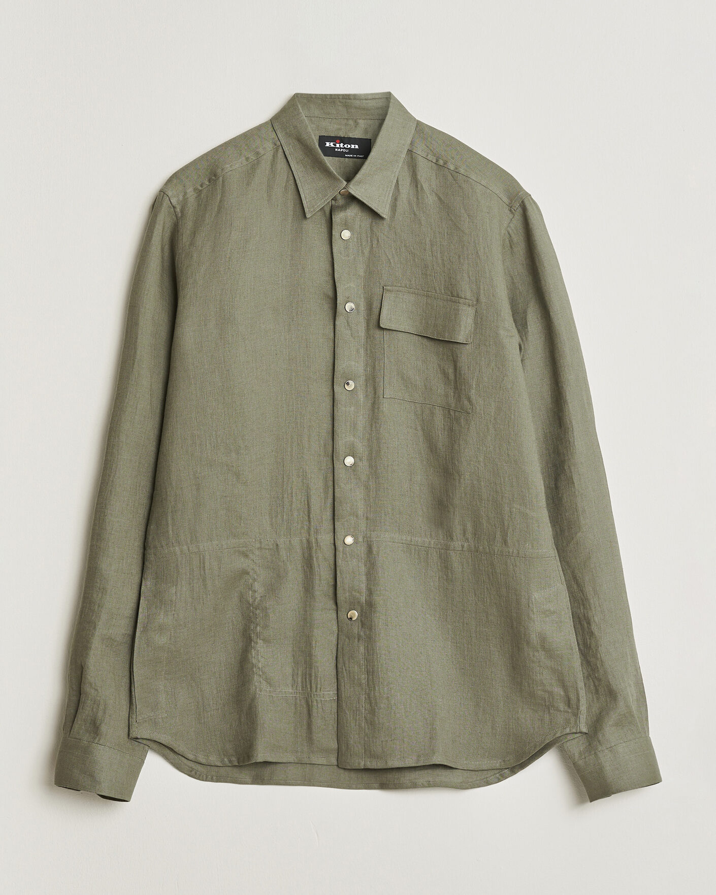Mies | Kauluspaidat | Kiton | Linen Overshirt Khaki