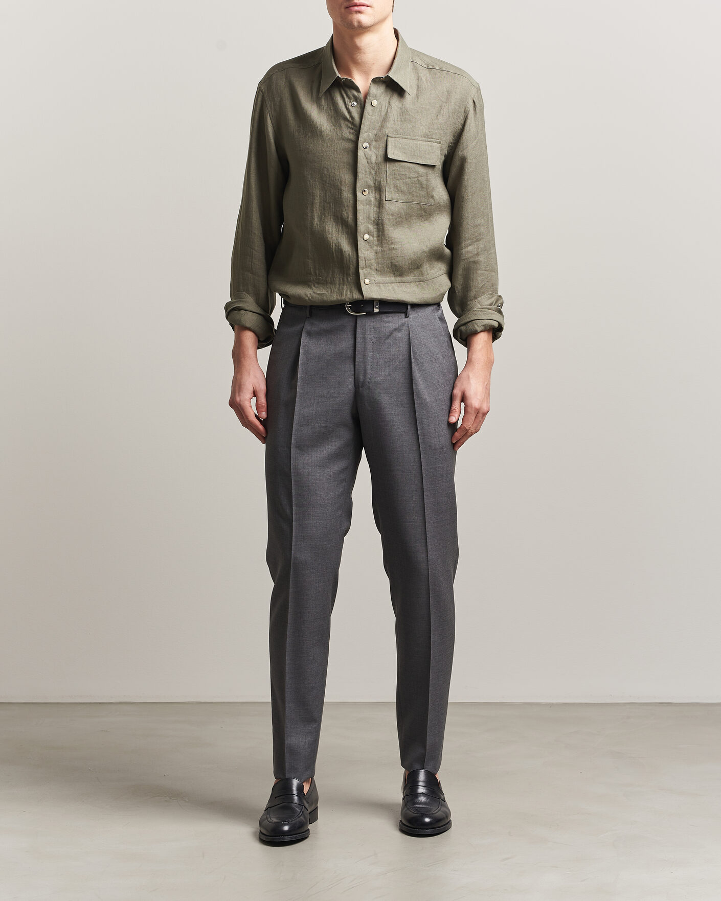 Mies | Kauluspaidat | Kiton | Linen Overshirt Khaki