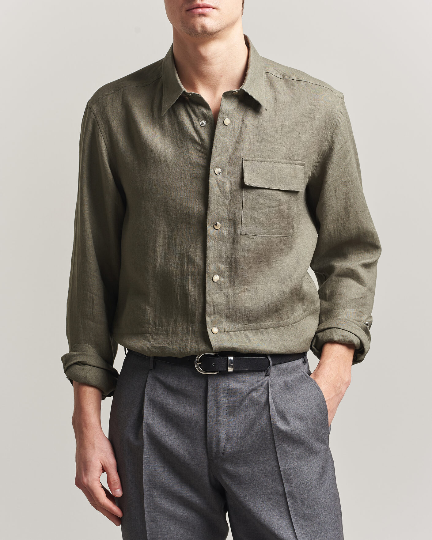 Mies | Kauluspaidat | Kiton | Linen Overshirt Khaki