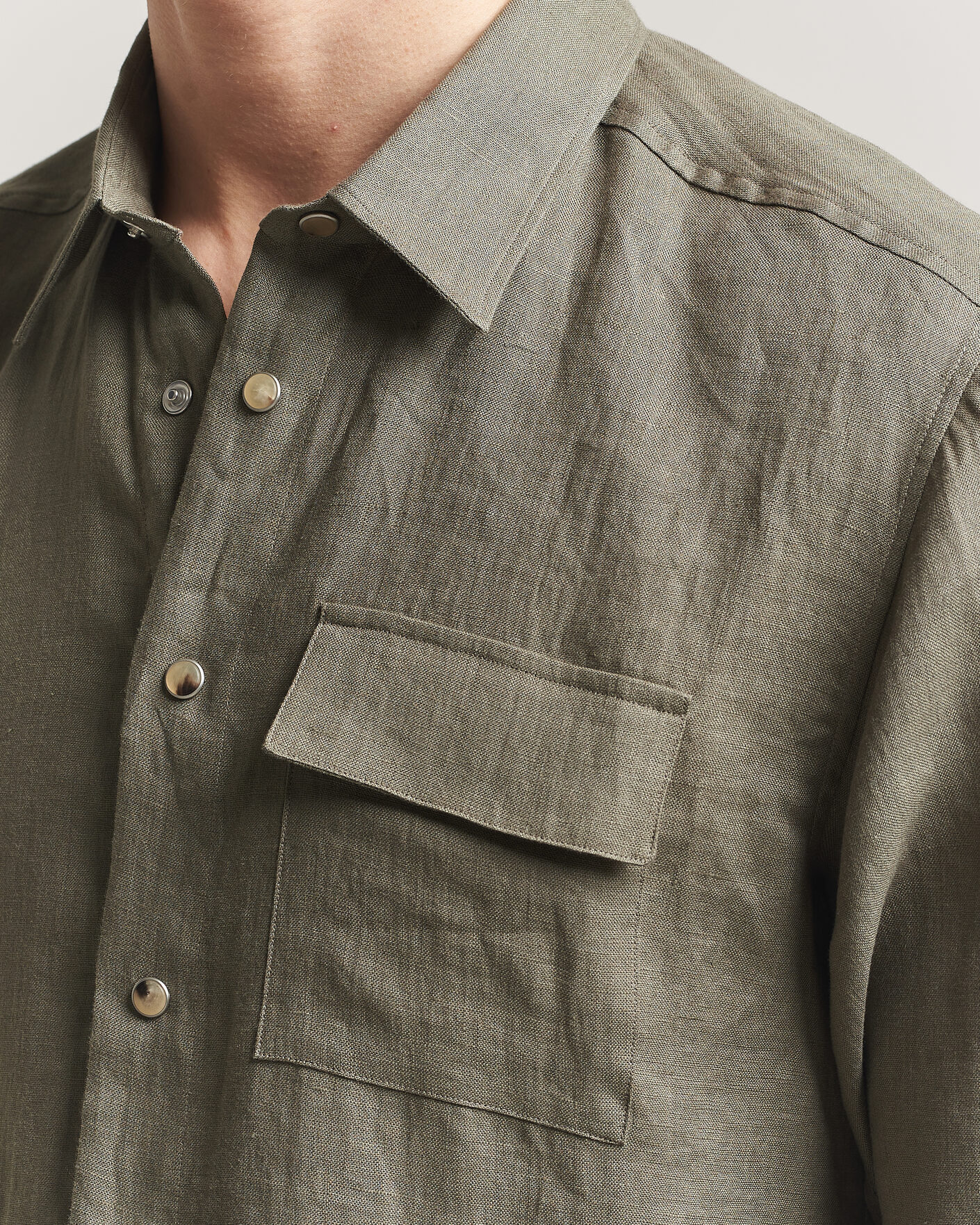 Mies | Kauluspaidat | Kiton | Linen Overshirt Khaki