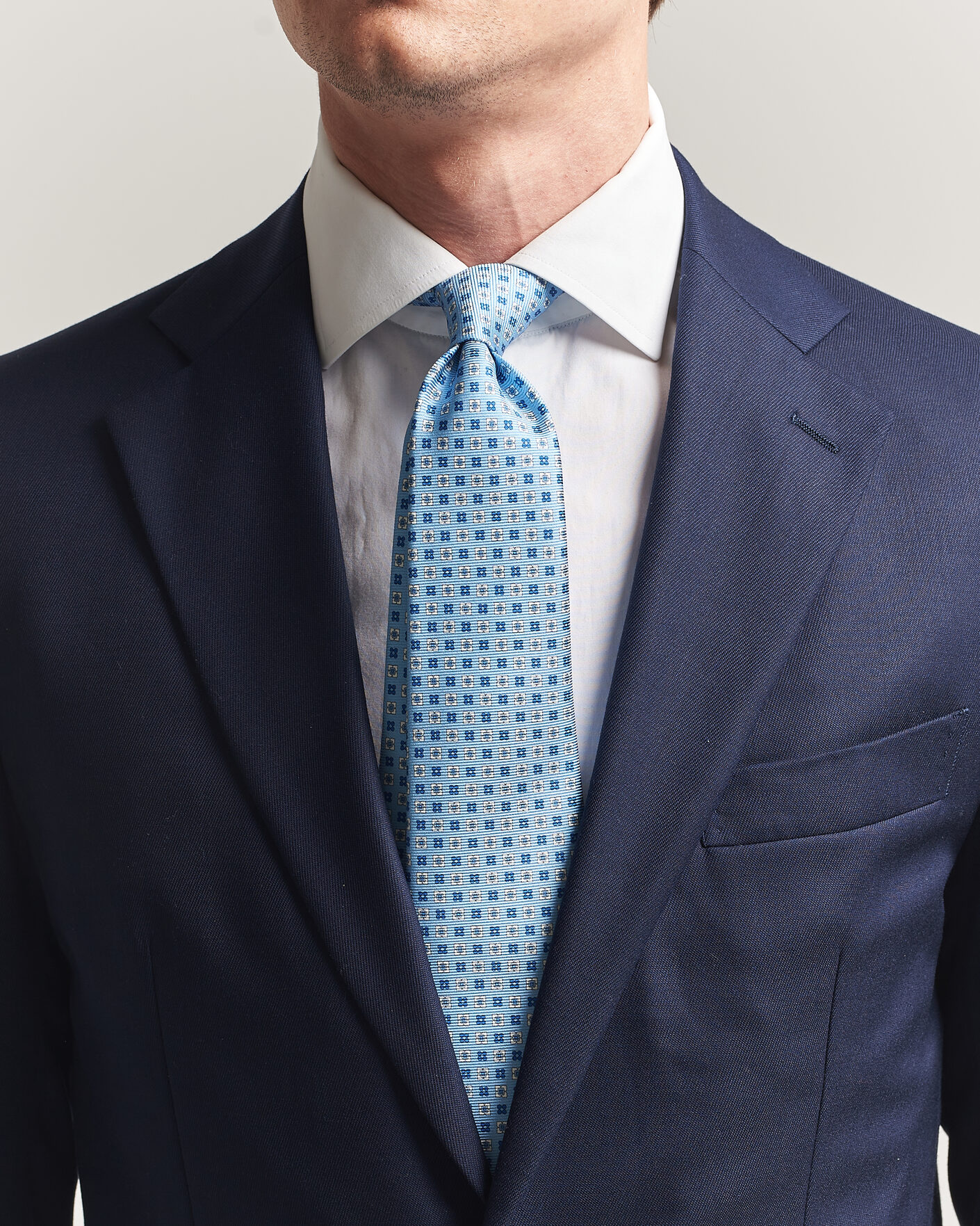 Mies | Solmiot | Kiton | Printed Flower Silk Tie Light Blue