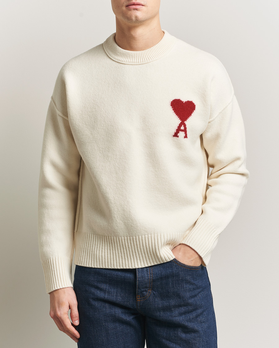 Mies | Puserot | AMI | Big Heart Wool Sweater Ecru