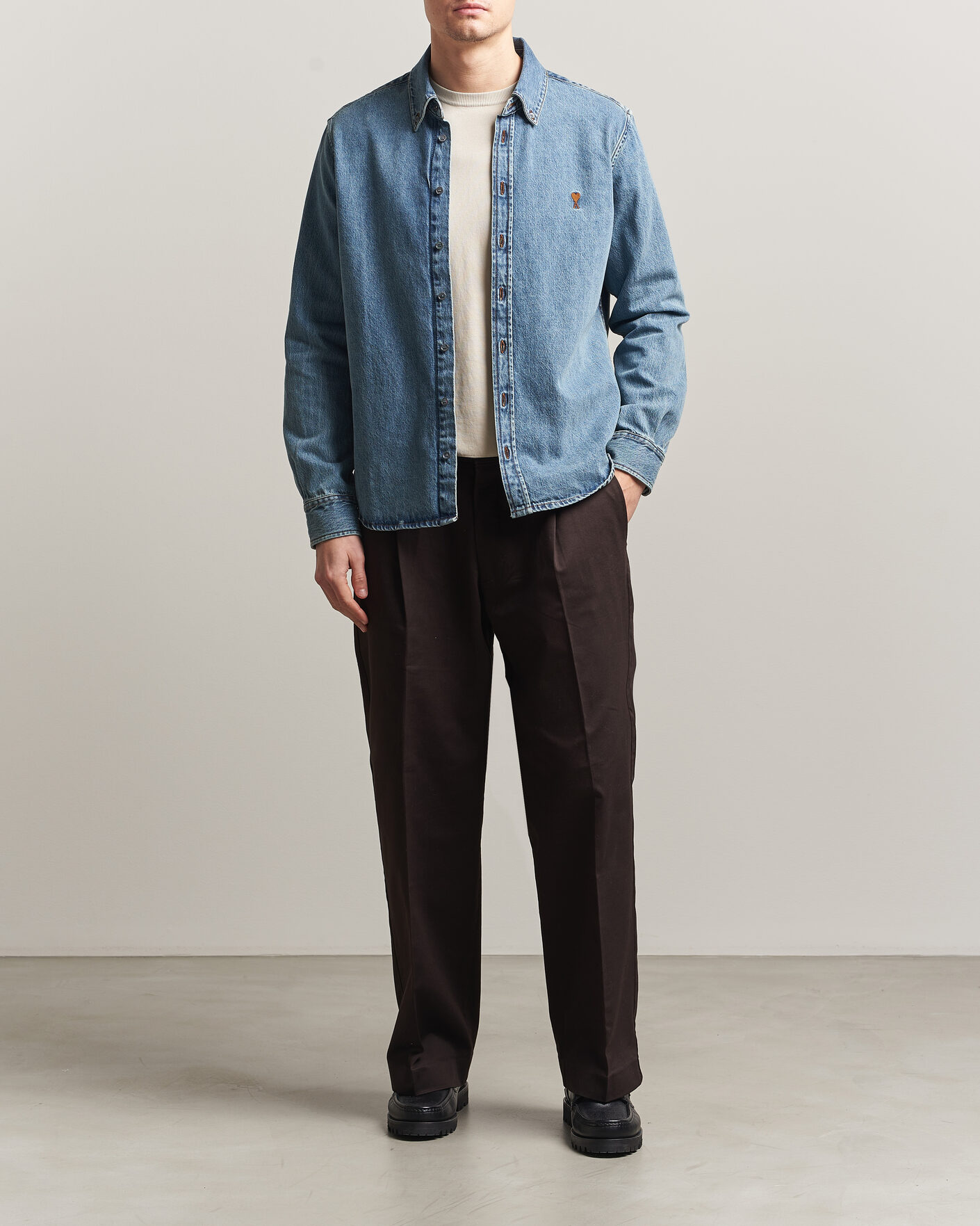 Mies | Kauluspaidat | AMI | Denim Overshirt Used Blue