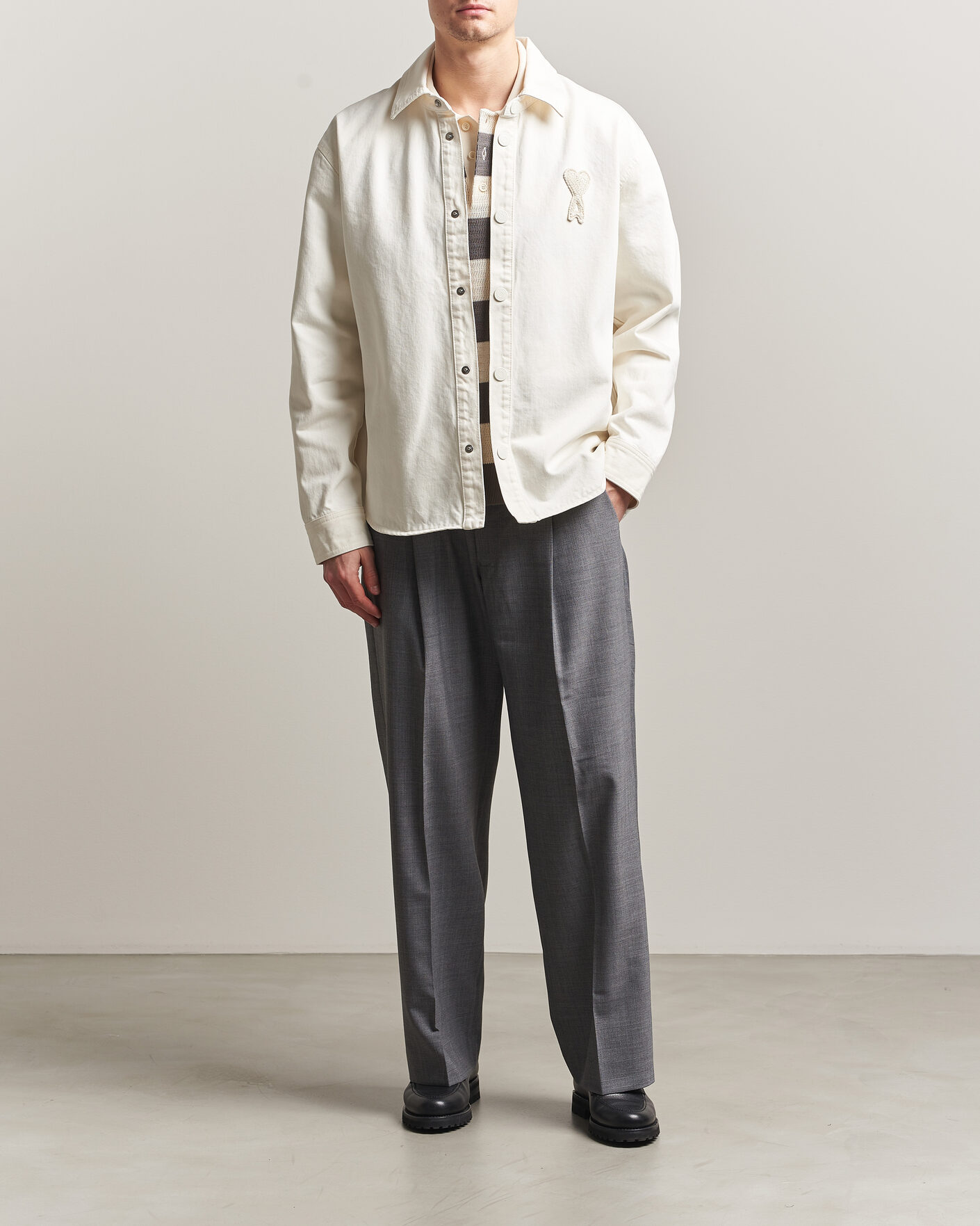 Mies | Kauluspaidat | AMI | Cotton Twill Overshirt Creme
