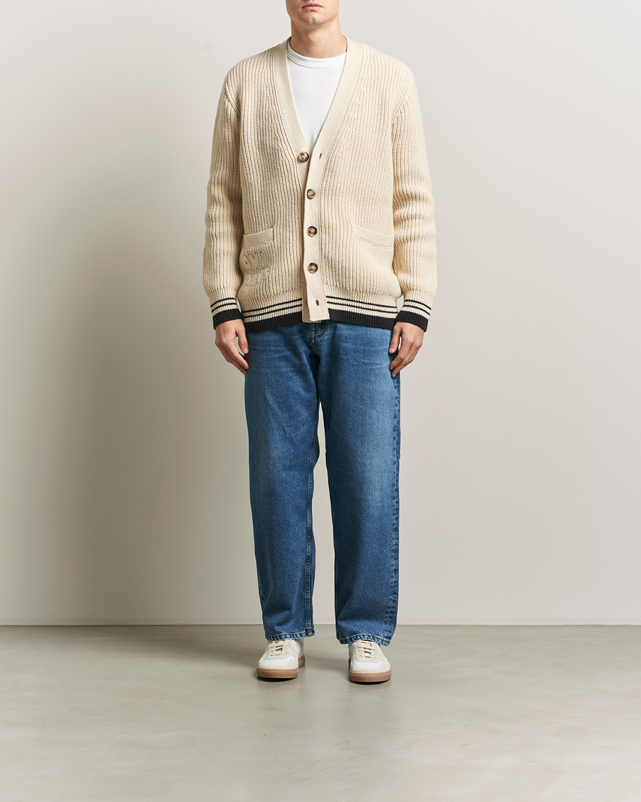 Mies | Puserot | AMI | Wool/Cotton Ribbed Cardigan Creme