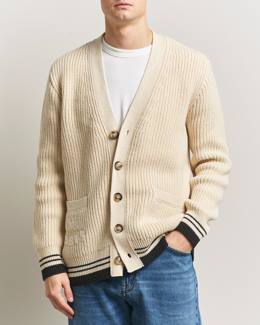 Mies | Puserot | AMI | Wool/Cotton Ribbed Cardigan Creme
