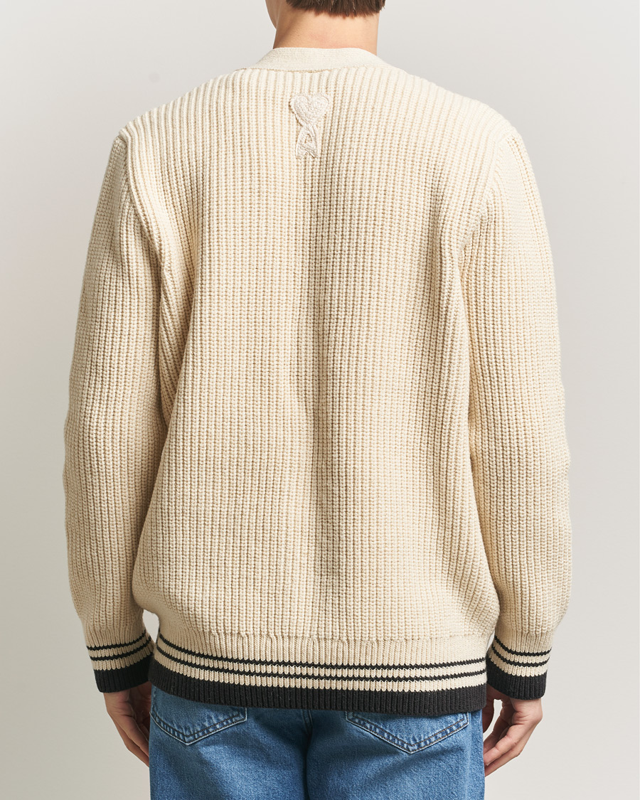 Mies | Puserot | AMI | Wool/Cotton Ribbed Cardigan Creme
