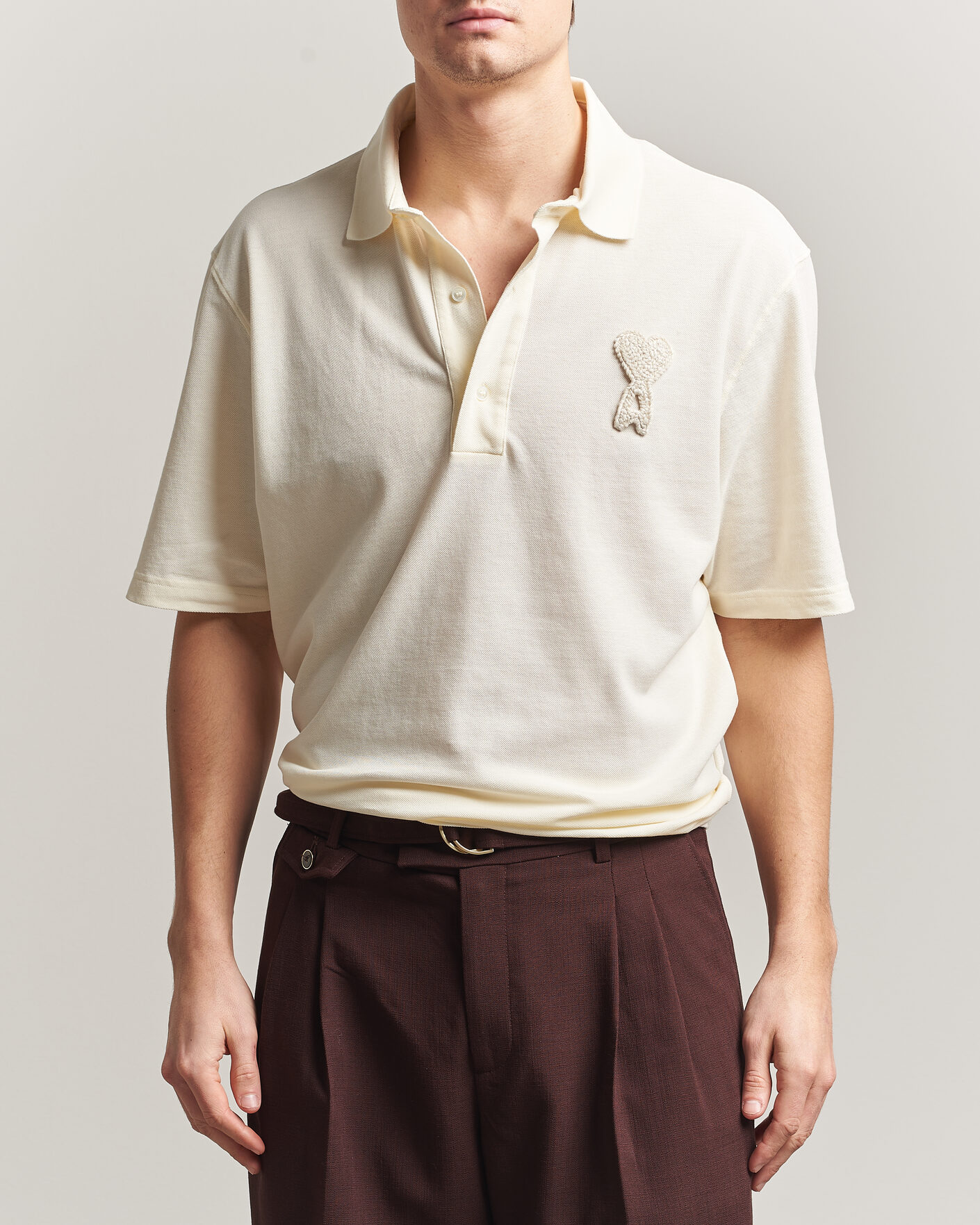 Mies | Pikeet | AMI | Knitted Heart Logo Polo Creme