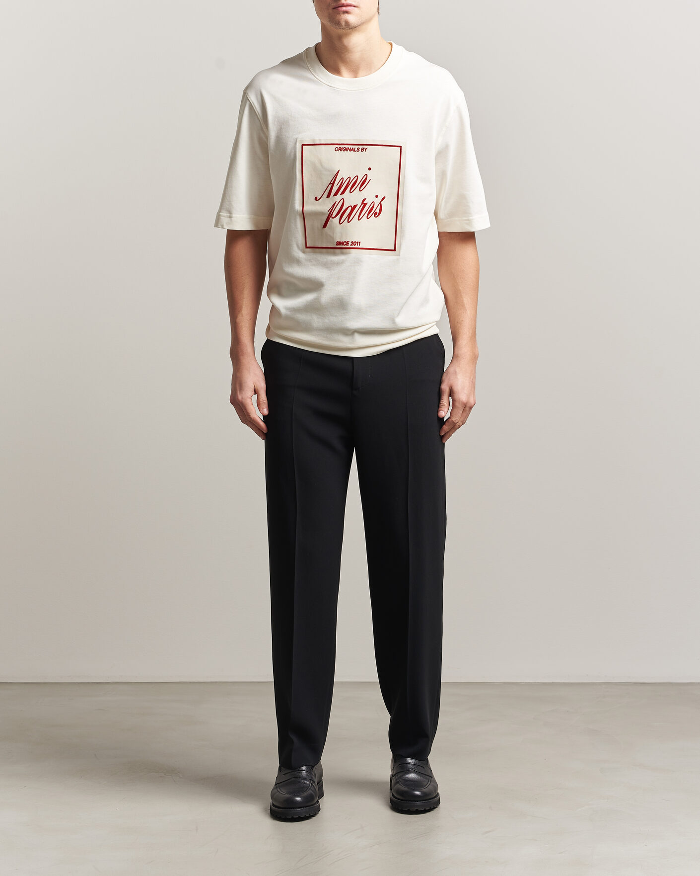 Mies | T-paidat | AMI | Boxy Fit Printed T-Shirt Creme