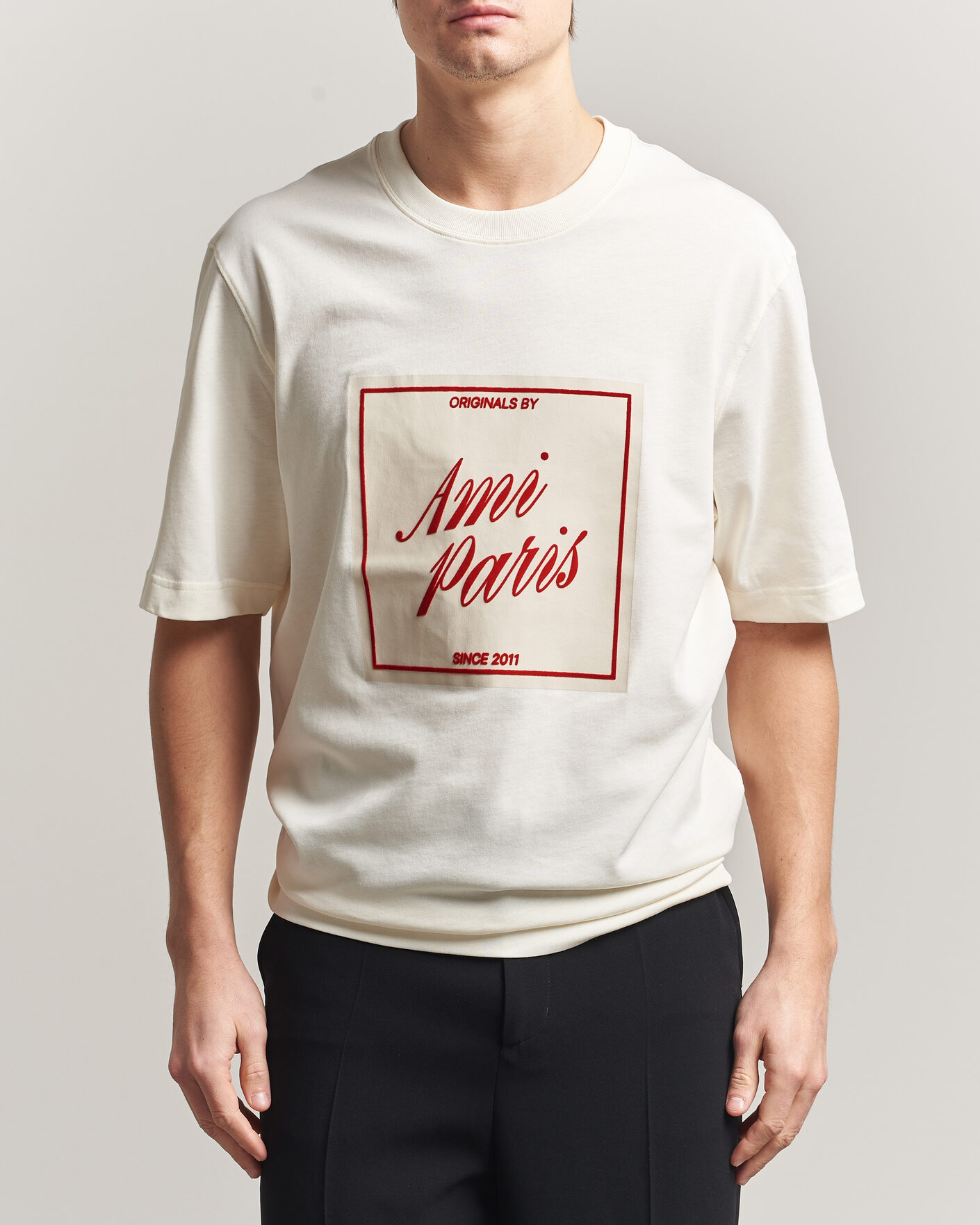 Mies | T-paidat | AMI | Boxy Fit Printed T-Shirt Creme