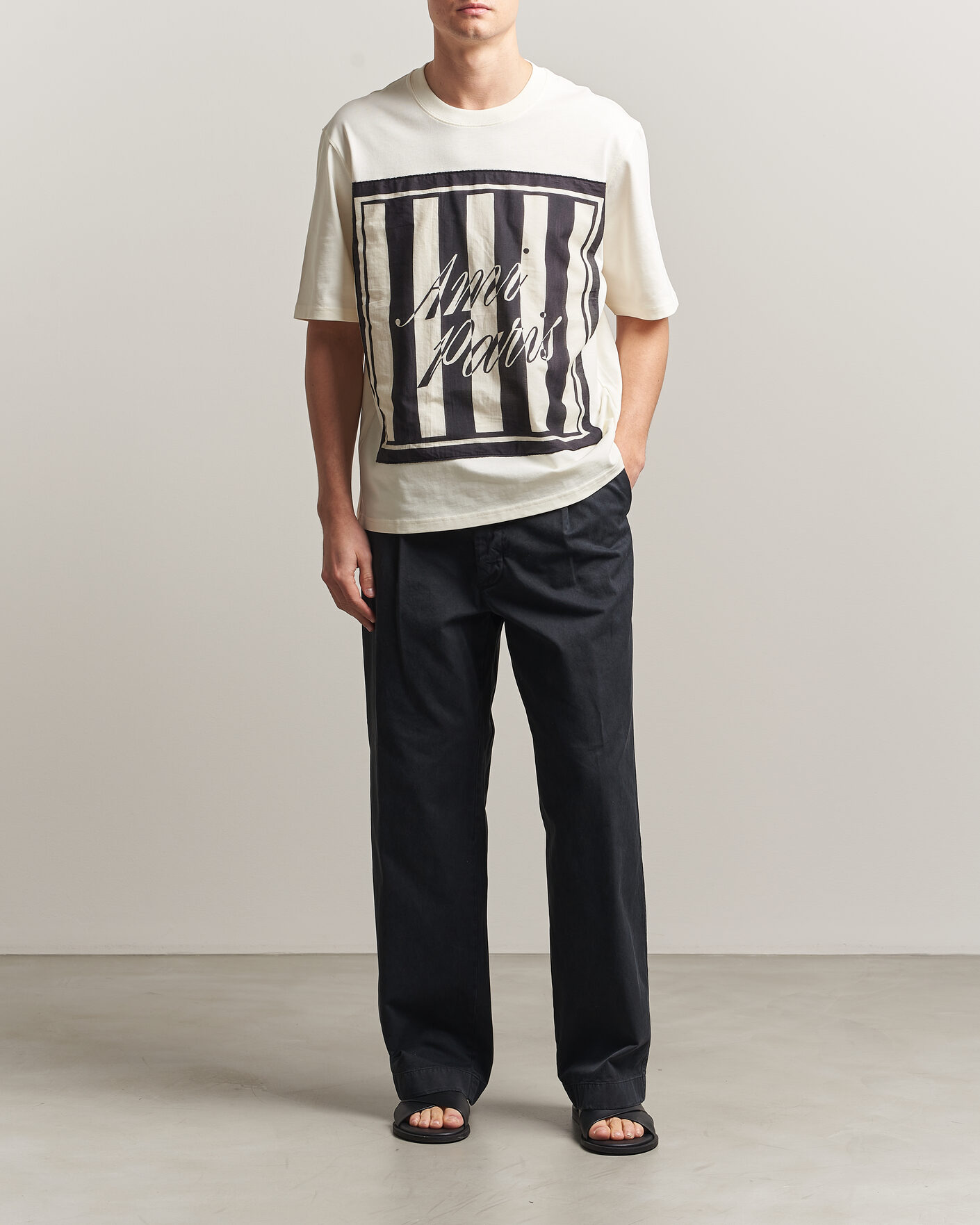 Mies | T-paidat | AMI | Boxy Fit Printed T-Shirt Creme