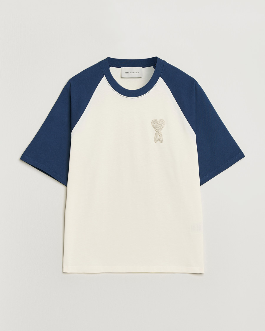 Mies | T-paidat | AMI | Knitted Heart Logo T-Shirt Creme/Navy