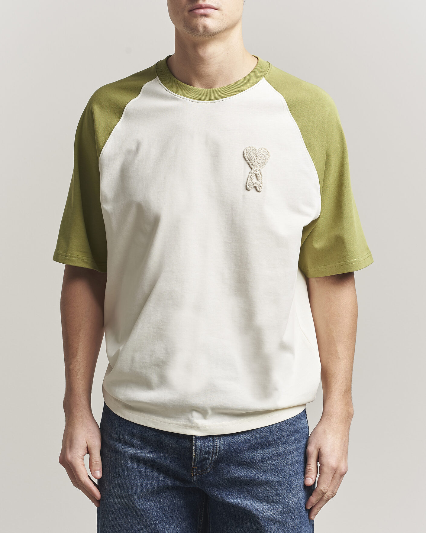 Mies | T-paidat | AMI | Knitted Heart Logo T-Shirt Creme/Matcha
