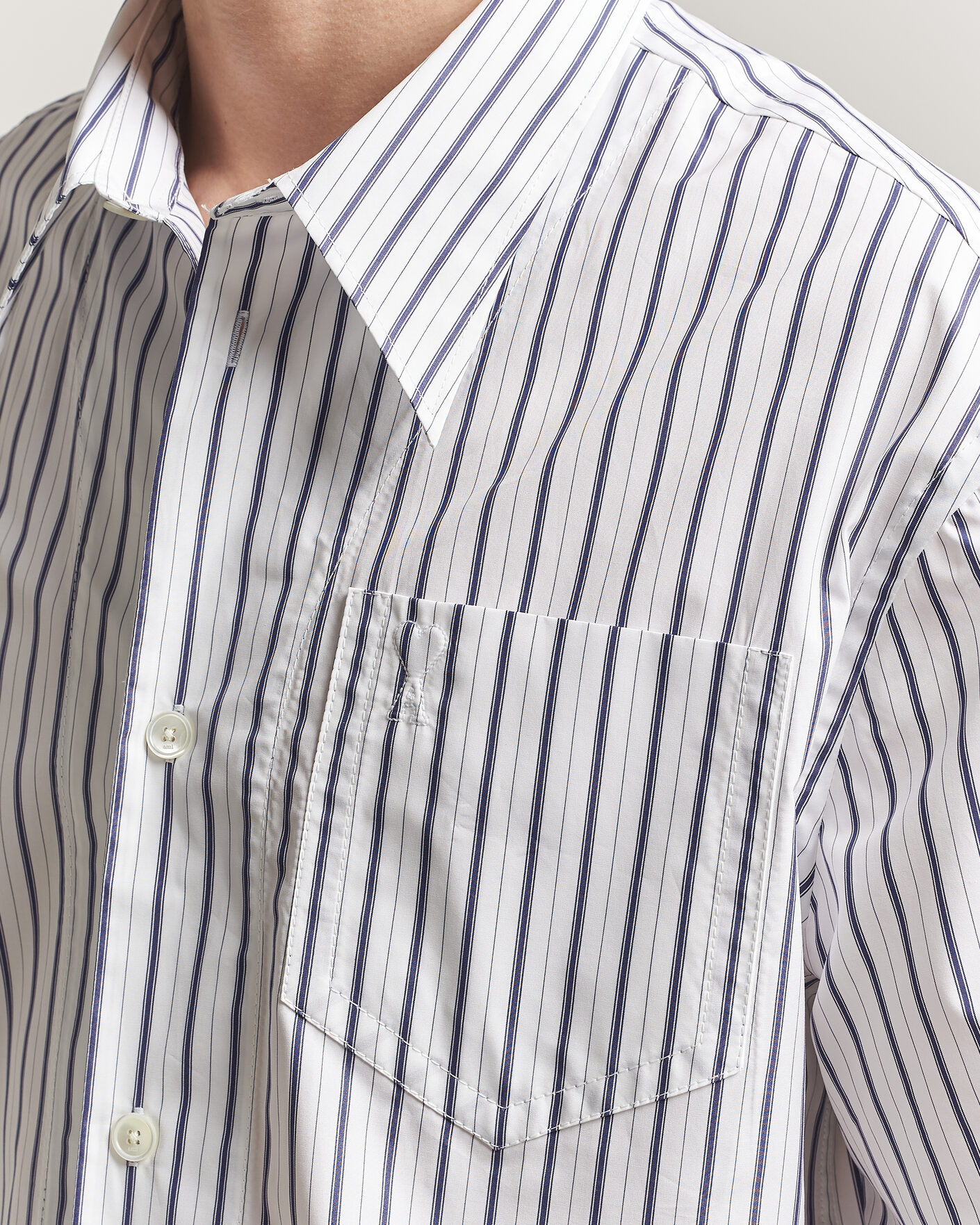 Mies | Kauluspaidat | AMI | Short Sleeve Camp Collar Shirt White/Blue