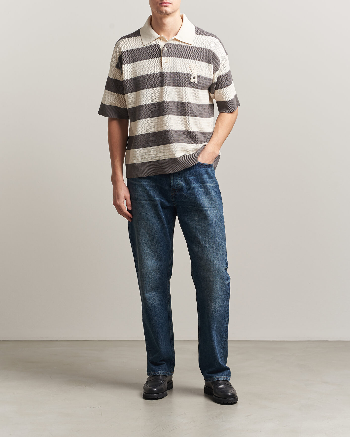 Mies | Pikeet | AMI | Striped Polo White/Grey