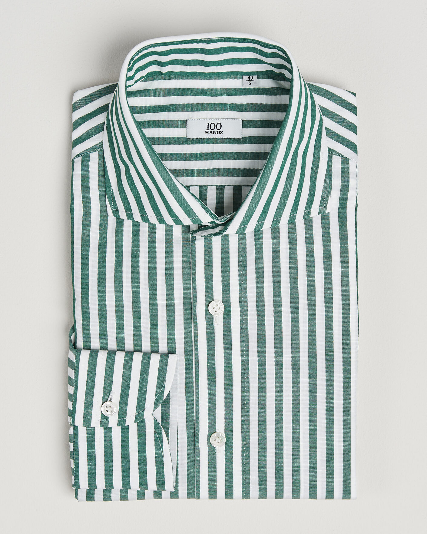 Mies | Kauluspaidat | 100Hands | Cotton/Linen Bengal Stripe Shirt Green