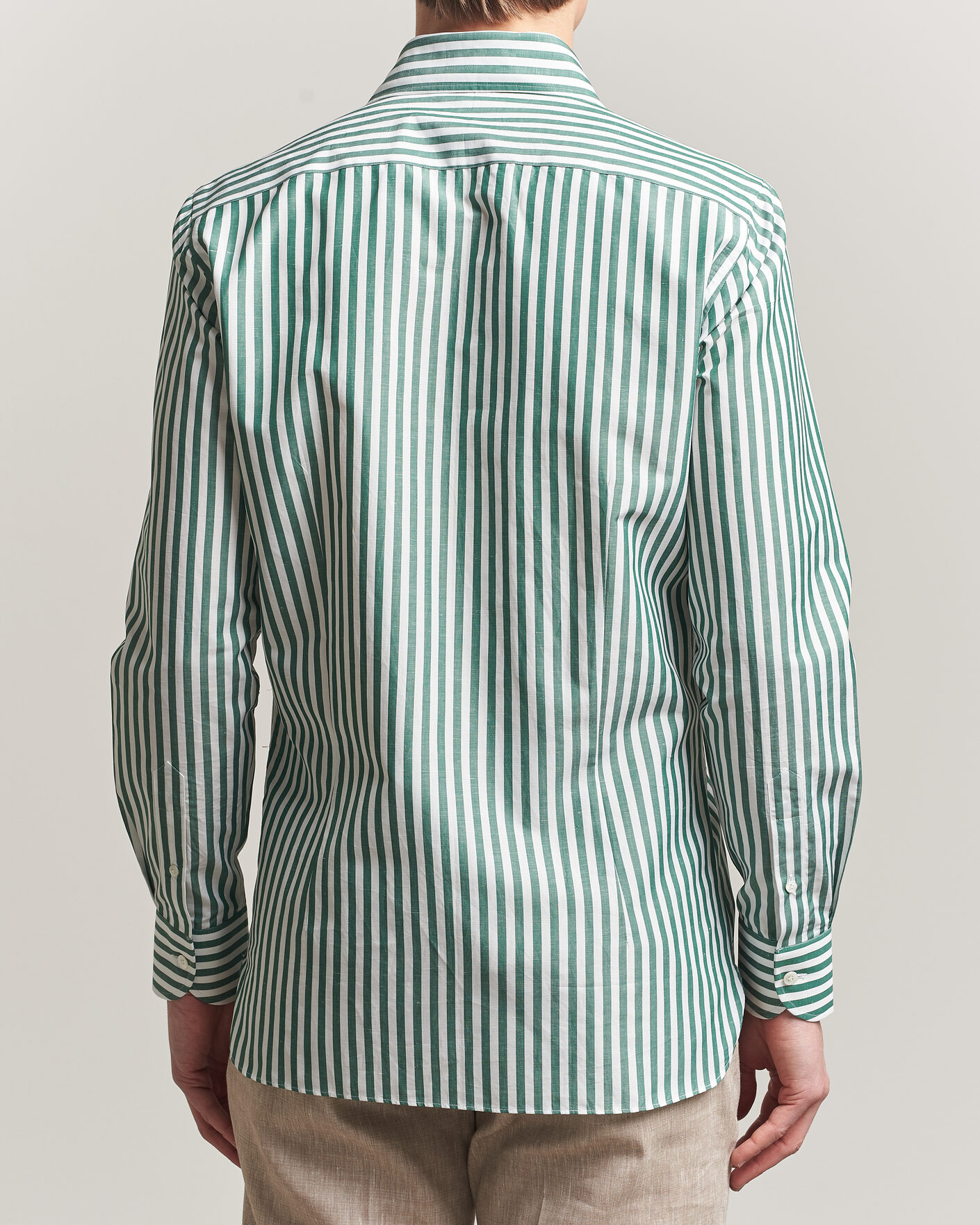 Mies | Kauluspaidat | 100Hands | Cotton/Linen Bengal Stripe Shirt Green