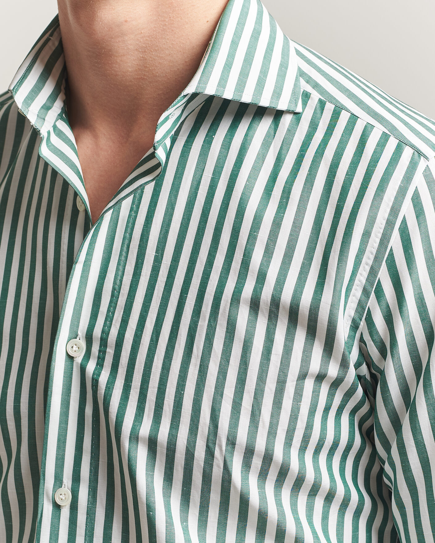 Mies | Kauluspaidat | 100Hands | Cotton/Linen Bengal Stripe Shirt Green