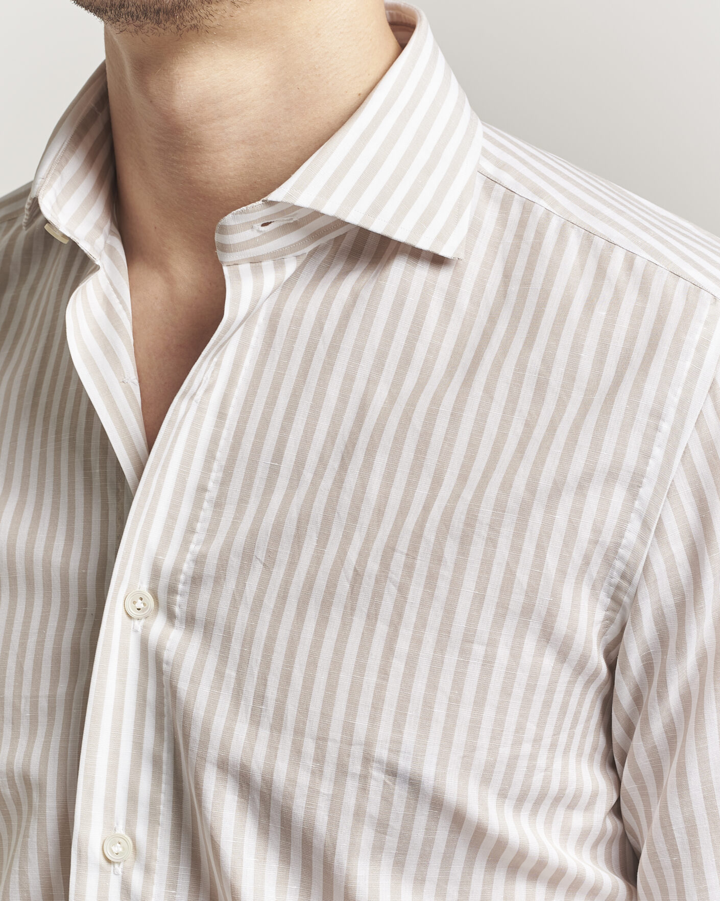 Mies | Kauluspaidat | 100Hands | Cotton/Linen Bengal Stripe Shirt Light Brown