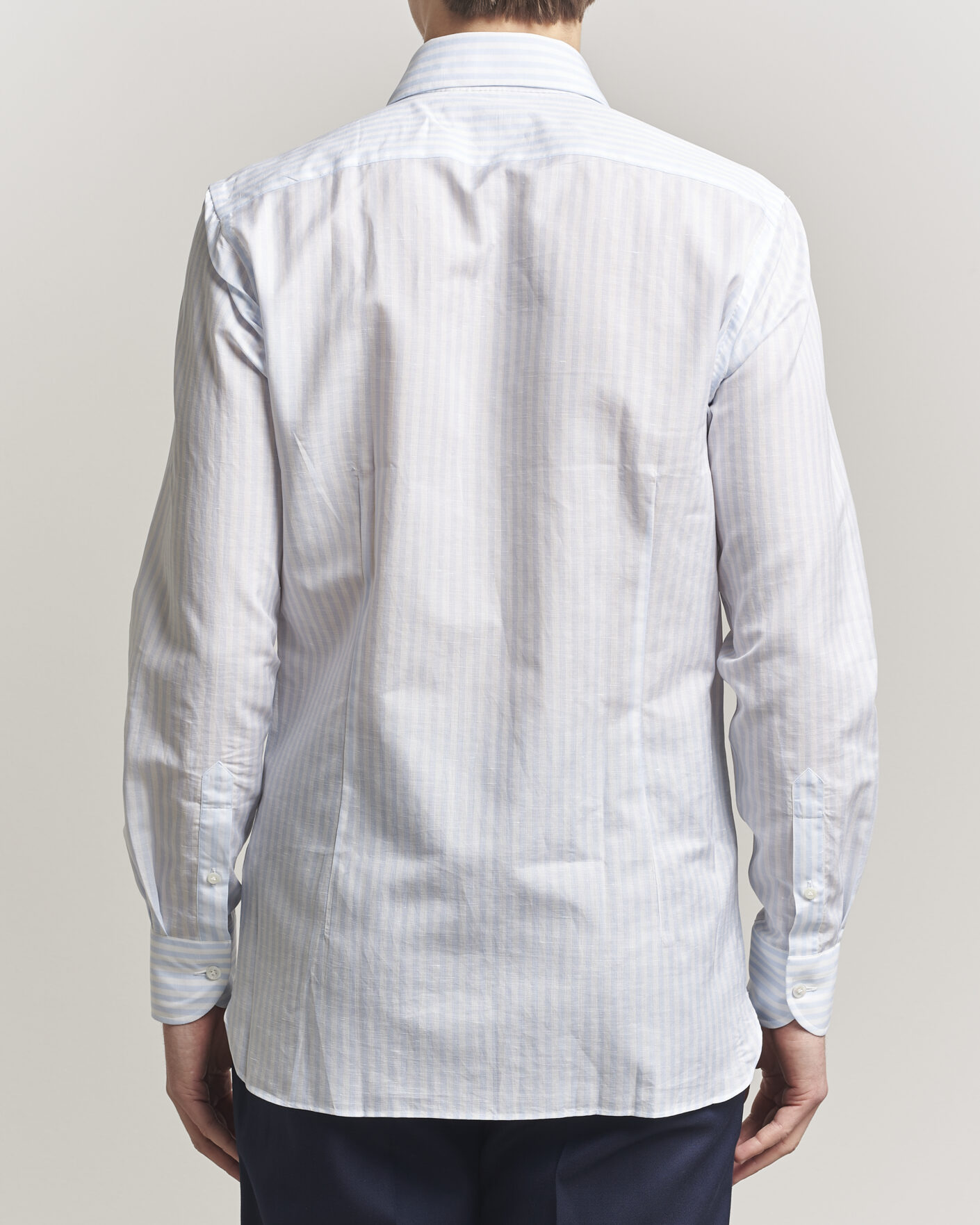 Mies | Kauluspaidat | 100Hands | Cotton/Linen Bengal Stripe Shirt Light Blue