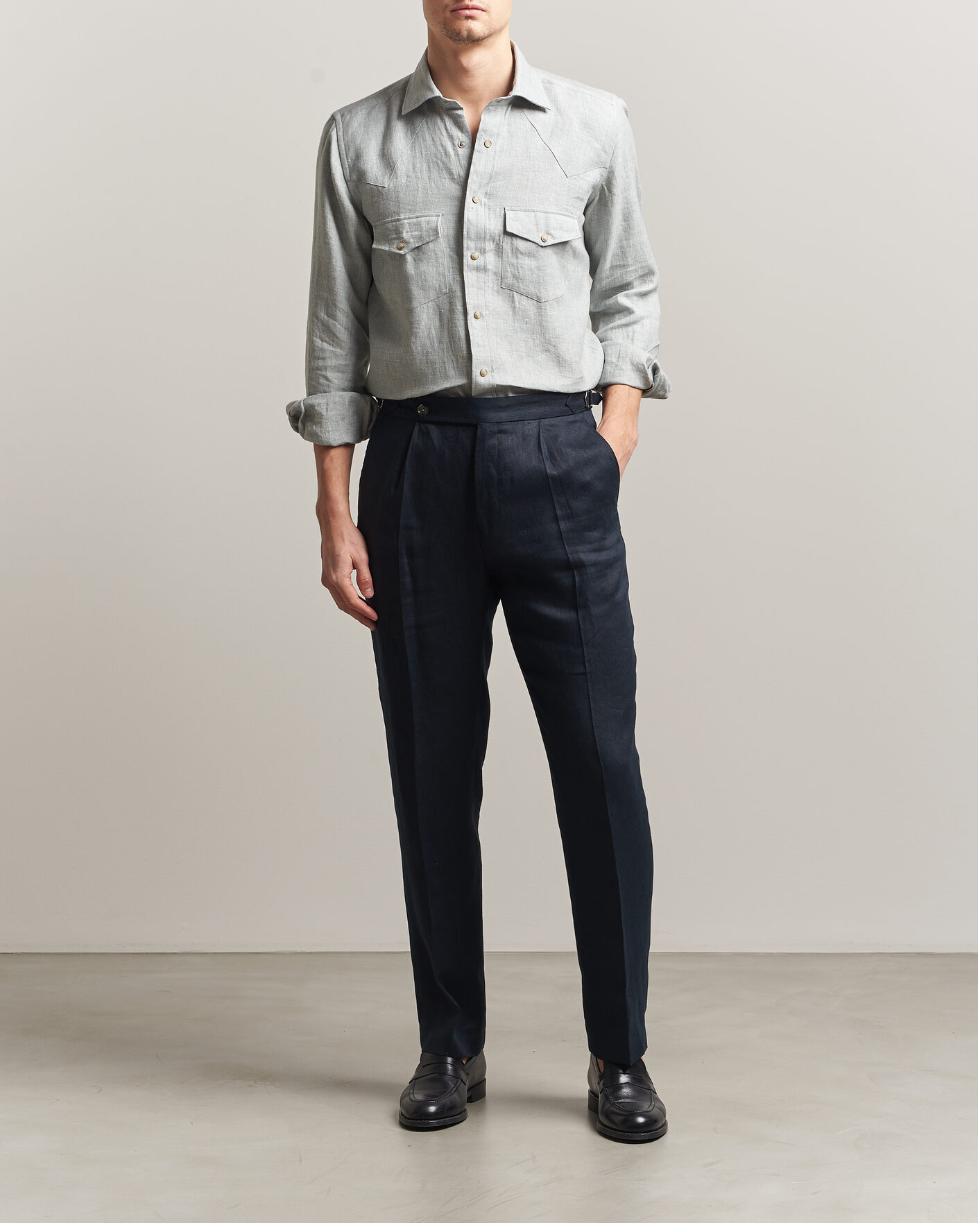 Mies | Kauluspaidat | 100Hands | Two Pocket Western Linen Shirt Mint Green