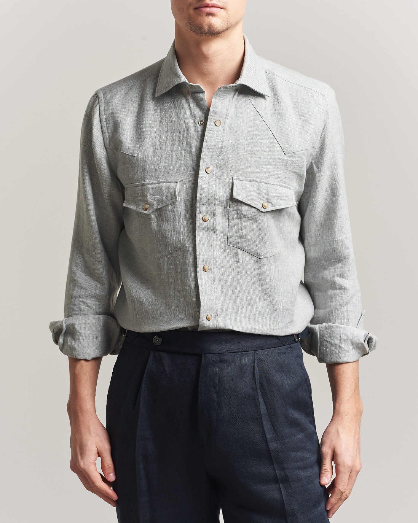 Mies | Kauluspaidat | 100Hands | Two Pocket Western Linen Shirt Mint Green