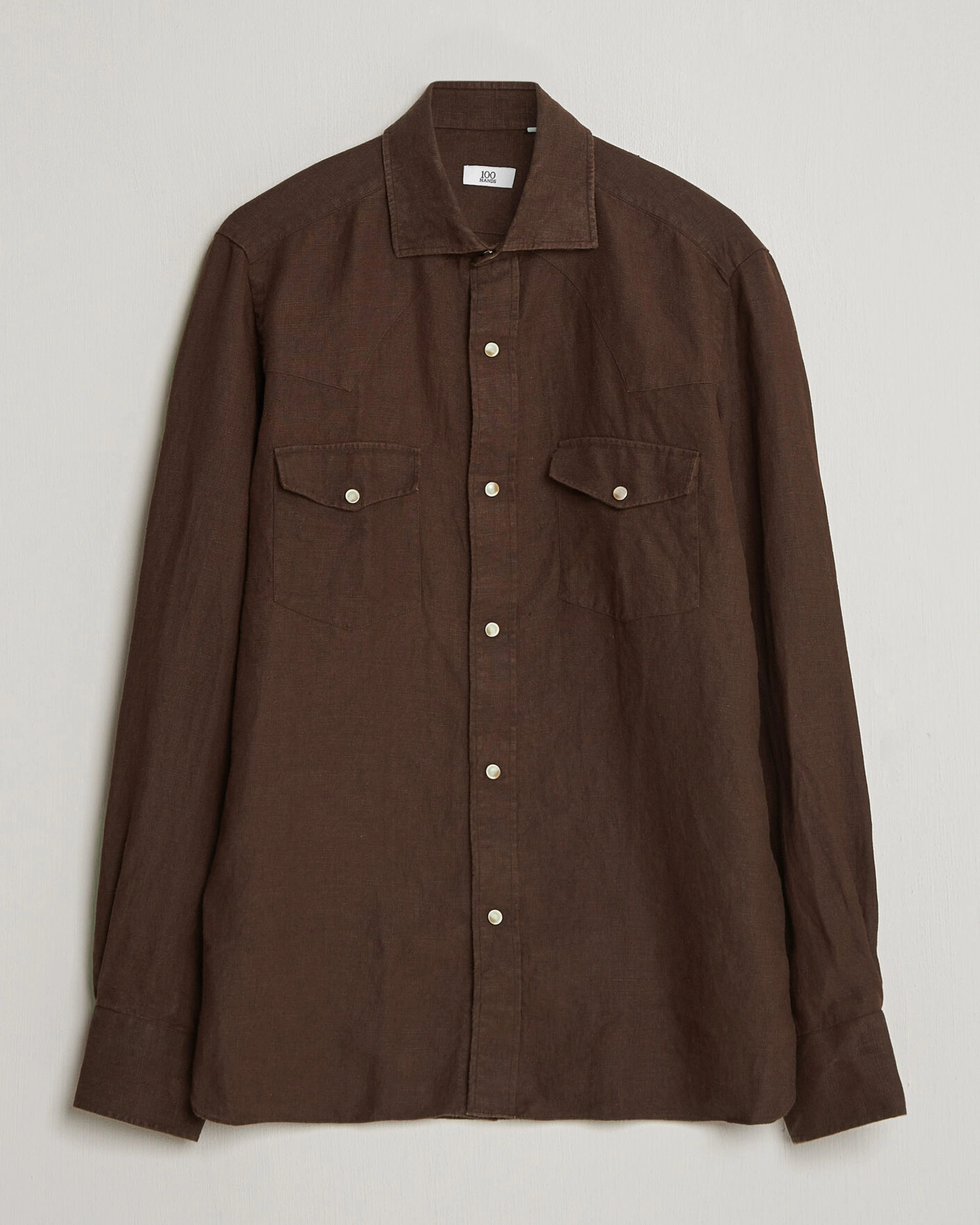 Mies | Kauluspaidat | 100Hands | Two Pocket Western Linen Shirt Chocolate