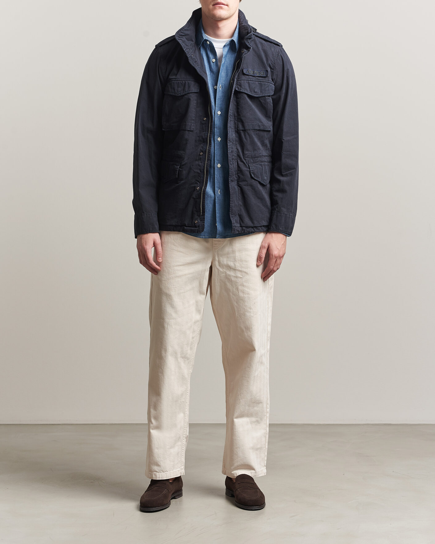 Mies | Takit | Aspesi | Washed Cotton Field Jacket Navy